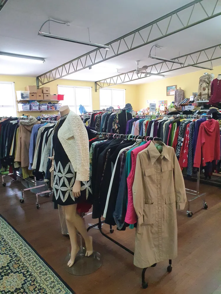 Clothing racks inside Concord Op Shop